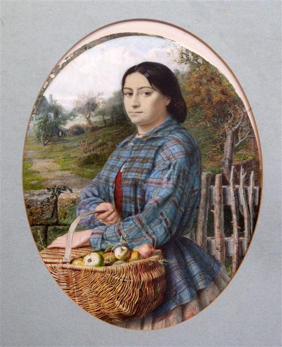 Richard Peter Richards (1840-1877) Young woman holding a basket of apples 38 x 28cm